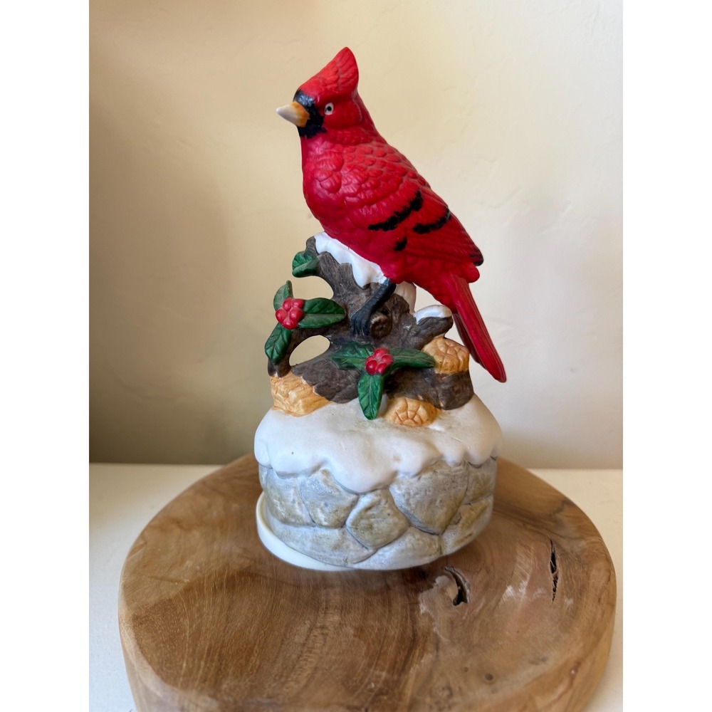 Vintage Cardinal Bird Ceramic Music Box